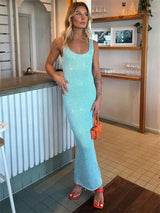 Tossy Sequin Slim Scoop Neck Maxi Dress Female Backless Glitter See-Through Sexy Patchwork Autumn Dress Women's Long Dress 2024 - Lootquake