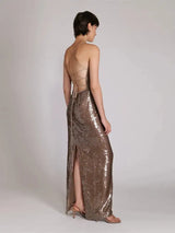 New Sexy Sleeveless Backless Lace-up Slim Long Dress Summer Elegant Pleated Backless Bright Sequins Dress Luxury Evening Dresses - Lootquake
