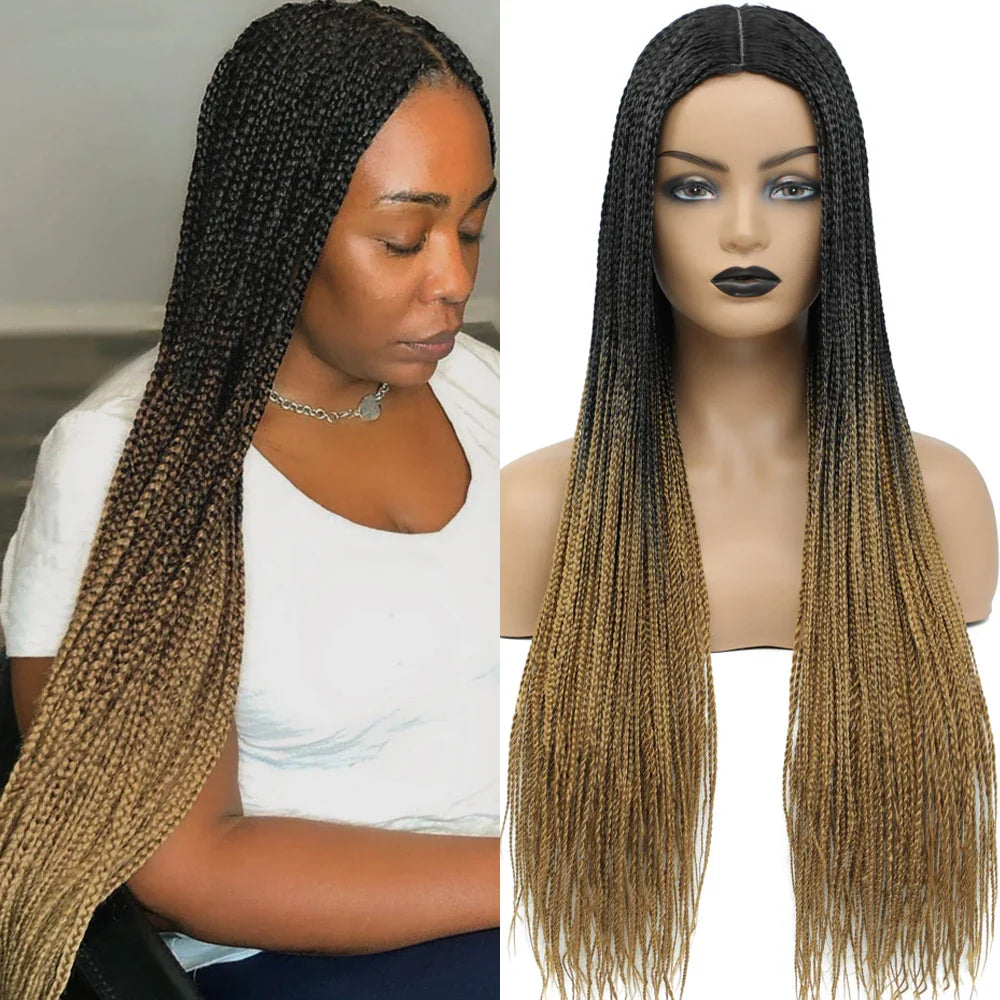 26" Long Box Braided Crochet Wig | Knotless Micro Twist Braids | Synthetic Hair Wig | 1B, 1B/27, 1B/30, 1B/Grey
