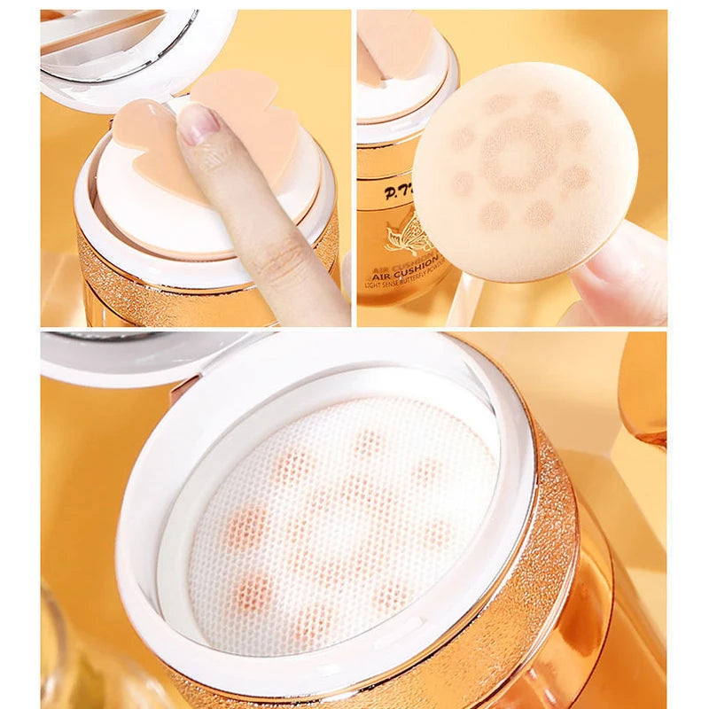 Crema BB con cojín de aire, polvos de mariposa, base hidratante, corrector, blanqueador, control de grasa, maquillaje resistente al agua, cosméticos.