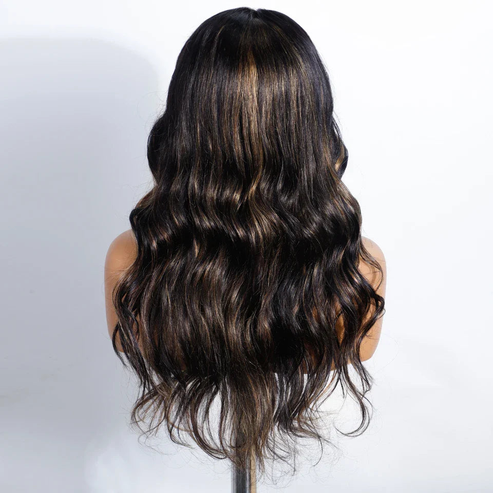 180% Density 1B/27 Ombre Highlight Body Wave Wig | 4x4 Transparent Lace Front Brazilian Human Hair (Pre-Plucked)
