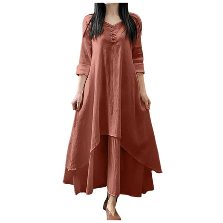 Women Elegant Linen White Dresses Bohemia Layering Vintage Robe Long Sleeve Loose Long Dress Female Autumn Vestidos - Lootquake