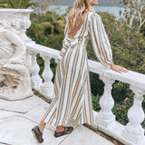 Hirigin Womens Summer Puff Sleeve Long Dress Boho Backless Tie Waist Maxi Dress Bohemian Midi Dress Gauze High Waist Dresses - Lootquake
