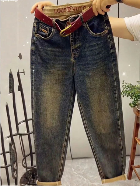 NEW Spring Autumn High Waist Straight Jeans Loose Fit Stretch Haren Denim Pants Ladies Ankle-Length Jeans Pants 2024 - Lootquake