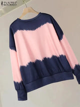 ZANZEA Women Sweatsshirts Spring Long Sleeve Hoodies 2025 Simple Round Neck Pullovers Casual Color Patchwork Harajuku Jumpers - Lootquake
