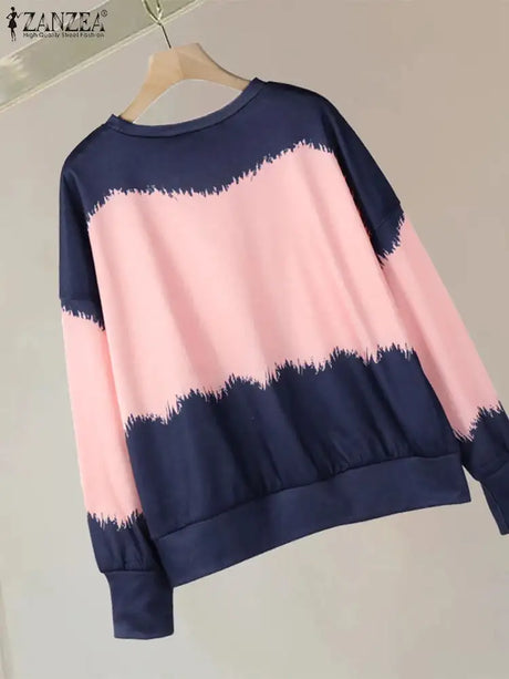 ZANZEA Women Sweatsshirts Spring Long Sleeve Hoodies 2025 Simple Round Neck Pullovers Casual Color Patchwork Harajuku Jumpers - Lootquake