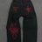American Retro Jeans Y2K Men Women Harajuku Hip Hop Gothic Retro Pocket Embroidered Blue Baggy Jeans Low Waist Wide Leg Trousers - Lootquake