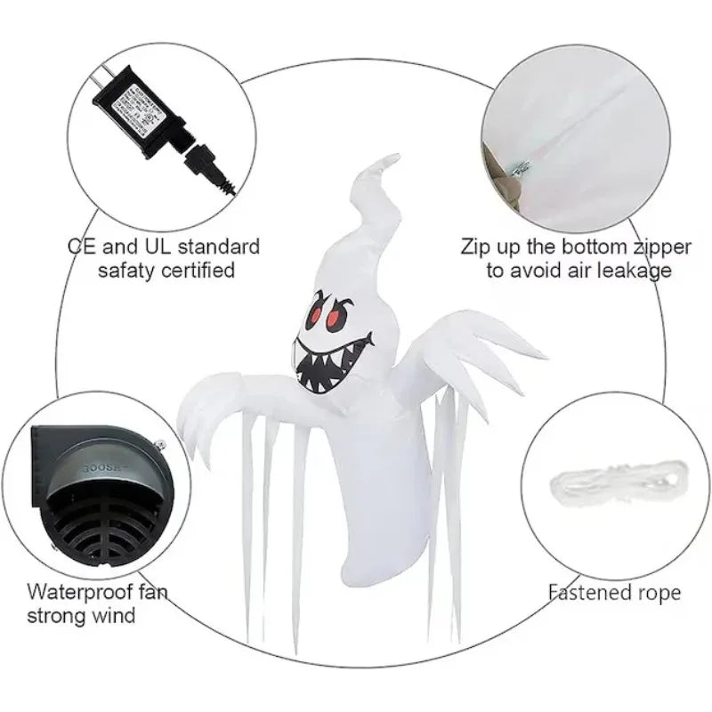 1.5M Party & Holiday DIY Decortions Halloween Inflatable Toys Built-in LED Lights Ghost Courtyard Outdoor Ornament Garden Decor