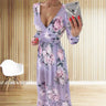 Amazon eBay Cross border 2024 Summer Chiffon Printed Long Dress V-neck Dress Long Sleeve Split Dress Women - Lootquake