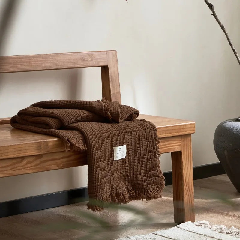 Maillard Cotton Blankets Four Layers Of Gauze Sofa Cover Blanket With Tassel AB Side Office Nap Decorative Bed Muslin Blanket