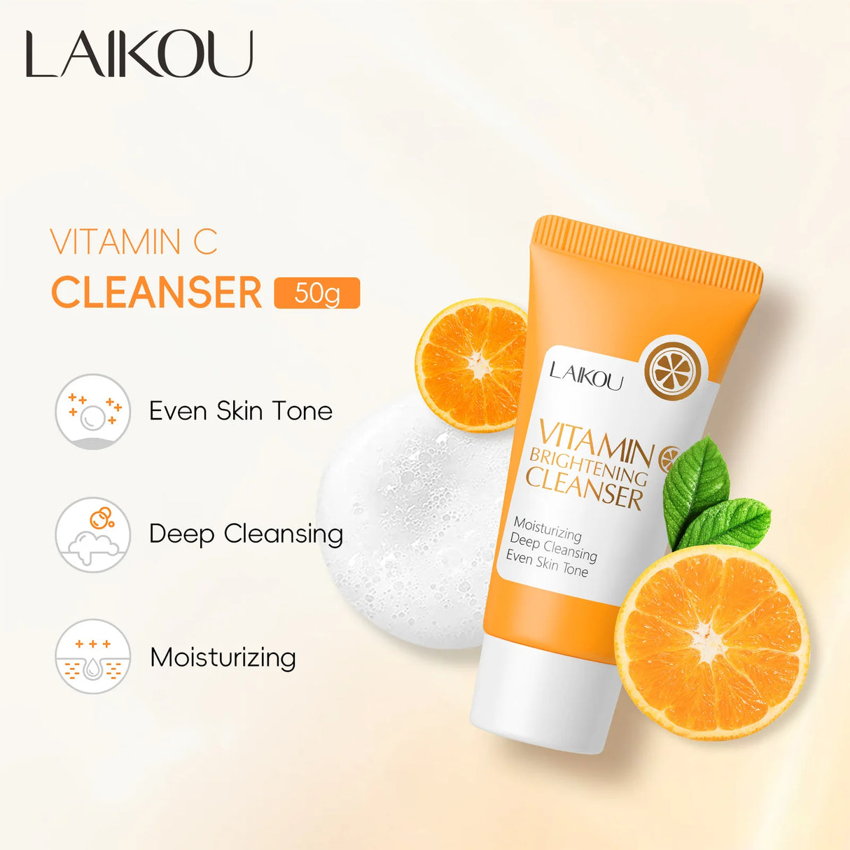 Limpiador facial con vitamina C (50 g), hidratante, humectante, limpieza profunda, refina los poros, ilumina la piel, producto para el cuidado de la piel coreano.