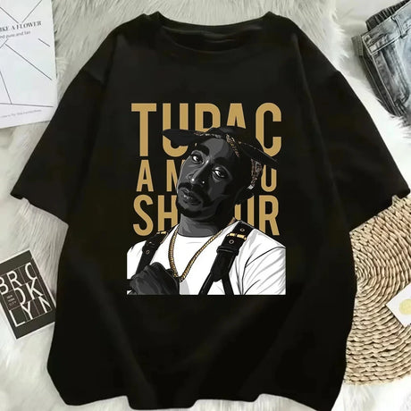 2025 Summer Fashion T-shirt Rapper Tupac Top Hip Hop Street Wear Oversized Short Sleeve T-shirt Men's And Women's T-shirts - Lootquake