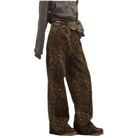 Syiwidii Leopard Print Y2k Jeans Women Oversized Wide Leg Denim Trousers Streetwear Hip Hop Vintage Loose Baggy Designer Jeans - Lootquake