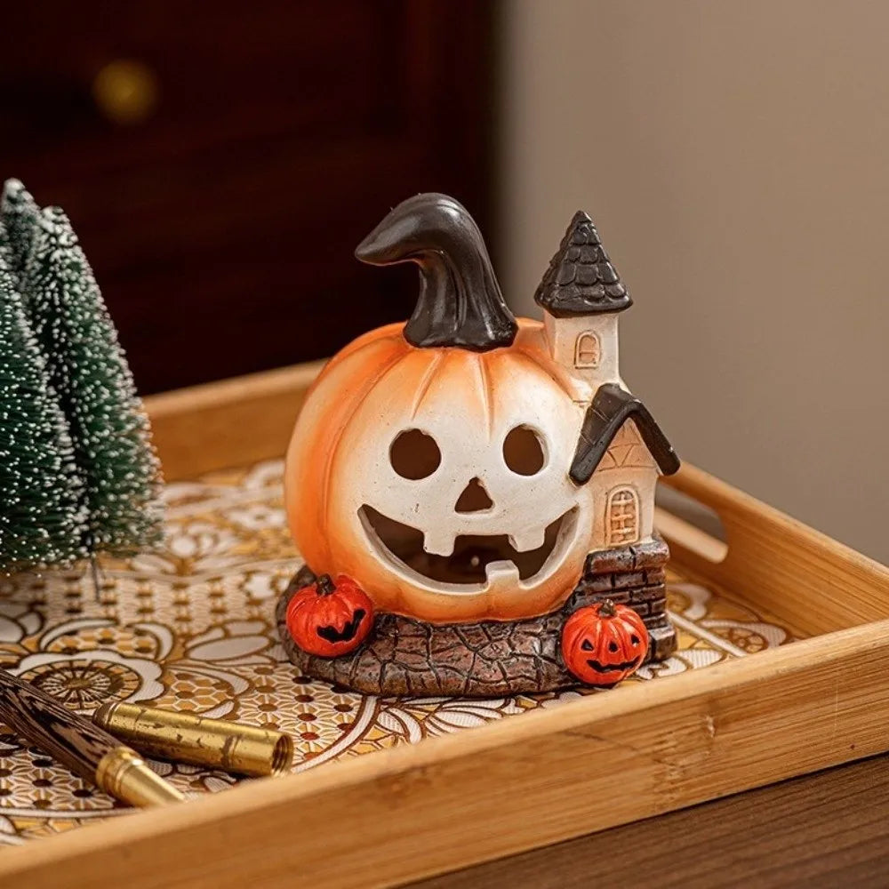 Decorative Resin Halloween Pumpkin House Scary Handmade Haunted House Ornaments Unique Pumpkin Figurine Festival Decor