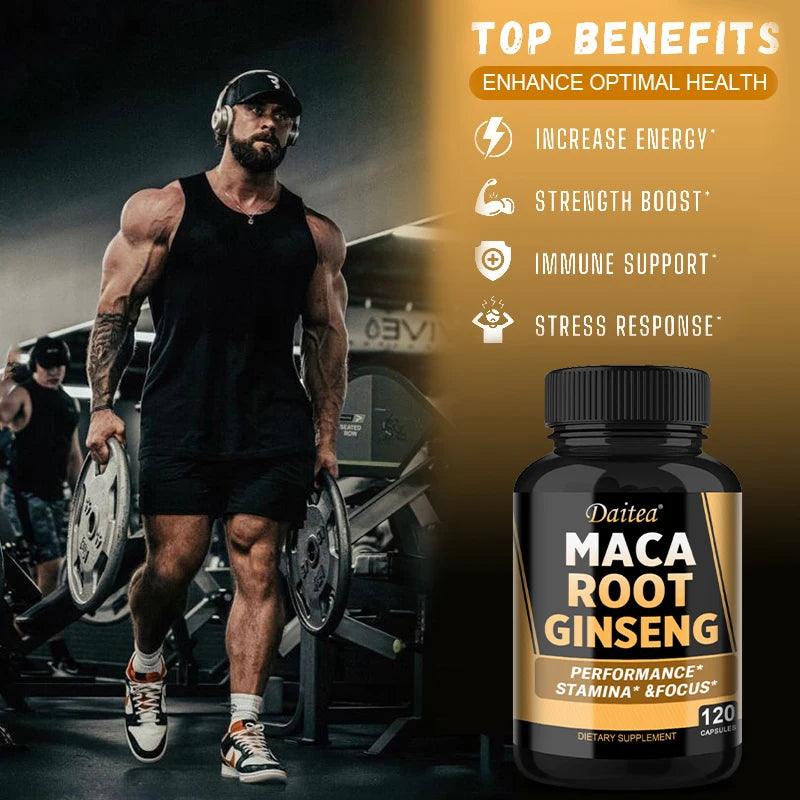 Black + Red + Yellow Maca Root Ginseng Extract Supplement for Men and Women, Natural Energy Support, Stamina, Focus
