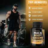 Black + Red + Yellow Maca Root Ginseng Extract Supplement for Men and Women, Natural Energy Support, Stamina, Focus