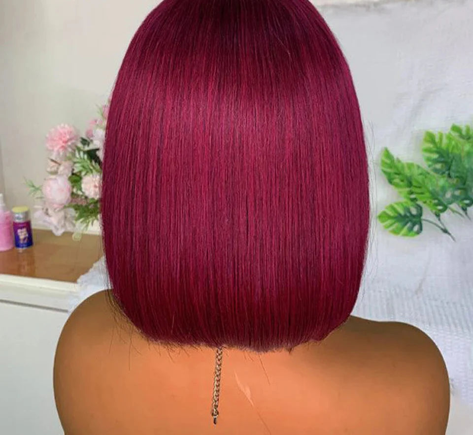 180D Orange/Ginger & Blonde Straight Human Hair Bob Wig with Bangs | Full Machine Made Remy for Women (P4/30, 613, 99J, T1B/27)
