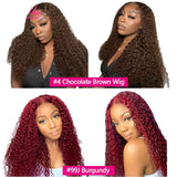 30" Curly Burgundy & Chocolate Brown 13x6 HD Lace Frontal Wig | 99J Colored Human Hair Wig for Women | Deep Wave