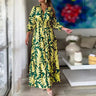 Vestido largo de otoño/invierno con estampado bohemio, manga larga y vuelo amplio, estilo europeo y americano.