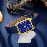 Luxury Fashion Square Women's Watches Brand Ladies Quartz Wristwatch Classic Simple Femme Blue Leather Band Relogio Feminino - Lootquake