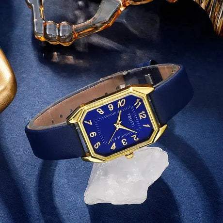 Luxury Fashion Square Women's Watches Brand Ladies Quartz Wristwatch Classic Simple Femme Blue Leather Band Relogio Feminino - Lootquake