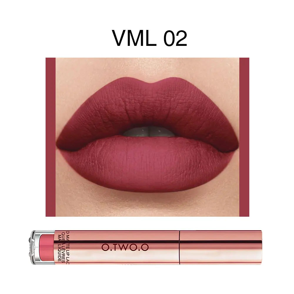 O.TWO.O 12 colores Lápiz labial mate aterciopelado de alta calidad Maquillaje de labios de larga duración Resistente al agua Fácil de usar Brillo labial líquido mate