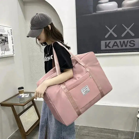 1pc Pink/Blue/Grey Travel Large Capacity Storage Bag Zipper Portable Sports Bag Versatile Gym Handbag Small, Medium, and Large - Lootquake