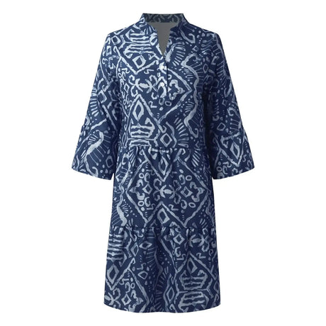 Women Floral Print Maxi Dress Fashion Casual V Neck Long Dress Plus Size Summer Boho Dress Ruffle Three Quarter Sleeves Dresses - Lootquake