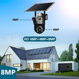 Cámara solar V380 4K 4G Sim 8MP de doble lente inalámbrica WiFi, detección móvil PIR, seguridad para exteriores, impermeable