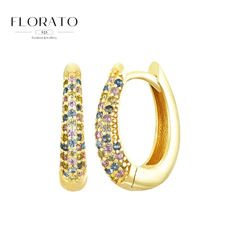 Pendientes de plata de ley 925 con microincrustaciones de circonitas en forma de aro y hebilla geométrica de lujo, joyería de moda, regalo al por mayor