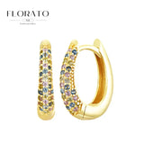 Pendientes de plata de ley 925 con microincrustaciones de circonitas en forma de aro y hebilla geométrica de lujo, joyería de moda, regalo al por mayor