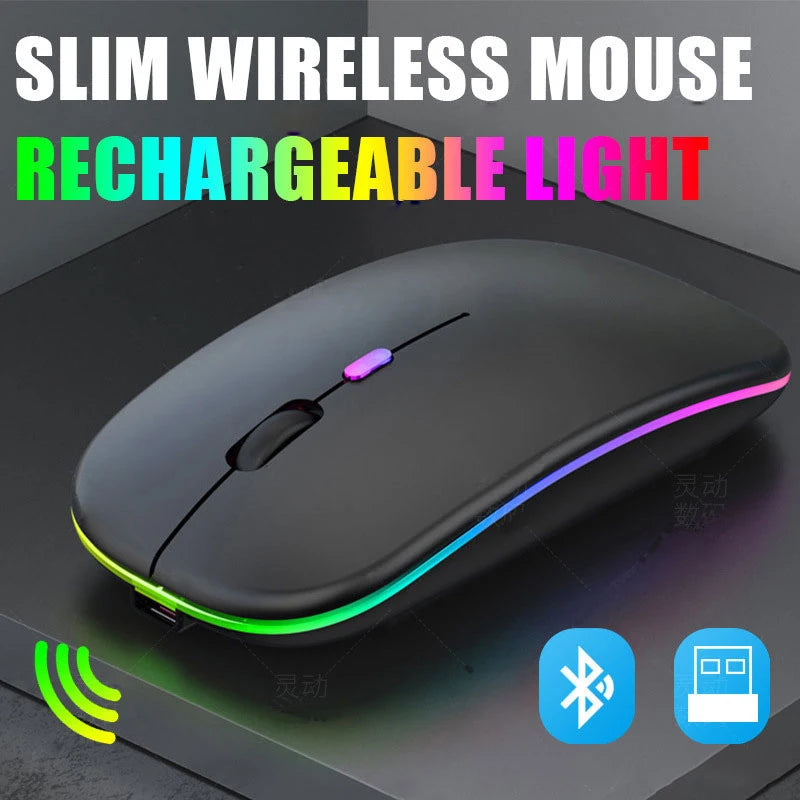 Souris de jeu sans fil, rétroéclairée, compatible USB, rechargeable, RVB, silencieuse, ergonomique, pour ordinateur portable et PC