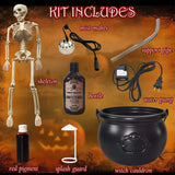Caldero de bruja de Halloween con luz LED y generador de niebla, decoración de esqueleto para fiestas de Halloween espeluznantes, hogar y fiestas de Halloween.