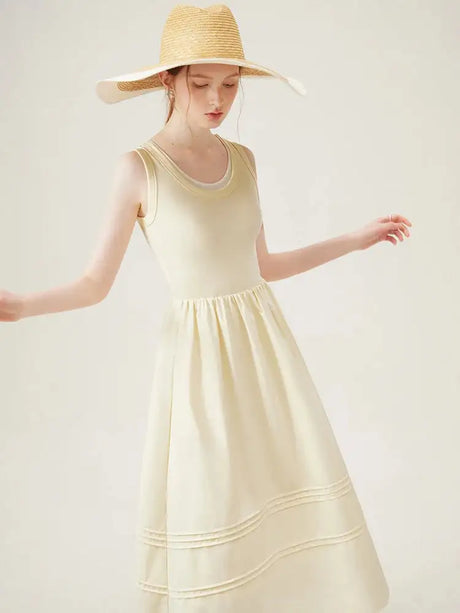 FSLE Classic Cleanfit Elegant Fake Two-pieces Vest Summer Women Long Dress 2024 New Versatile Casual A-Line Dress 24FS12982 - Lootquake