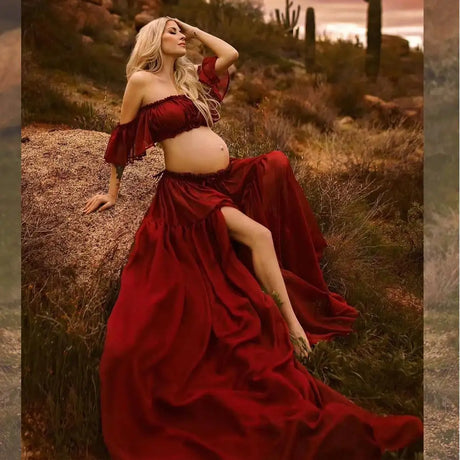 Maternity Dress For Photoshoot Pregnancy Off Shoulder Ruffled Semi Transparent Chiffon Long Dress Photography Dress For Women - Lootquake