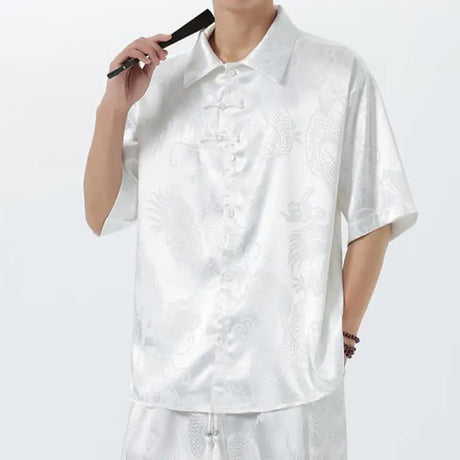 M-5XL Plus Size Men Kung Fu Shirt Hot Chinese Traditional Men's Casual Top Dragon Pattern Short Sleeve Summer Clothing for Male - Lootquake