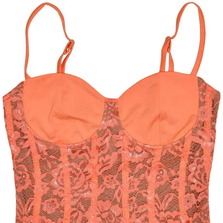 Mozision Floral Lace Sexy Maxi Dress For Women Orange Spaghetti Strap Sleeveless Backless Bodycon Club Party Long Dress Elegant - Lootquake