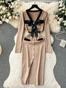 SINGREINY Office Lady Sweater Long Dress 2023 Bow Single Breasted Elastic Split Women Autumn Dress Fashion Senior Knitted Dress