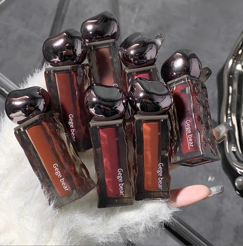 Rouge à lèvres liquide violet foncé, léger, longue tenue, transparent, hydratant, effet miroir, rose pêche, antiadhésif