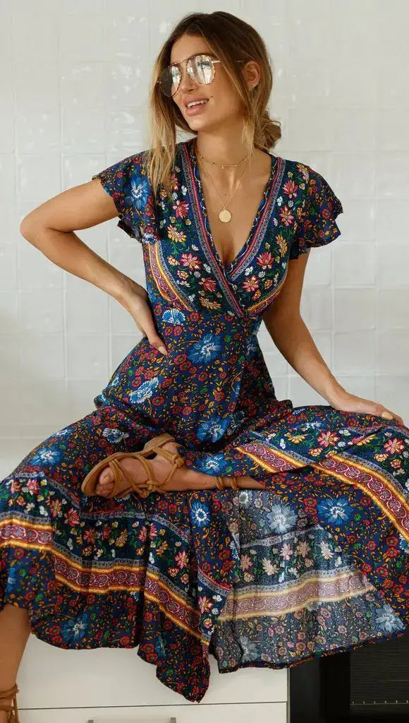 Vestido largo sexy con estampado de vacaciones de verano 2024 para mujer