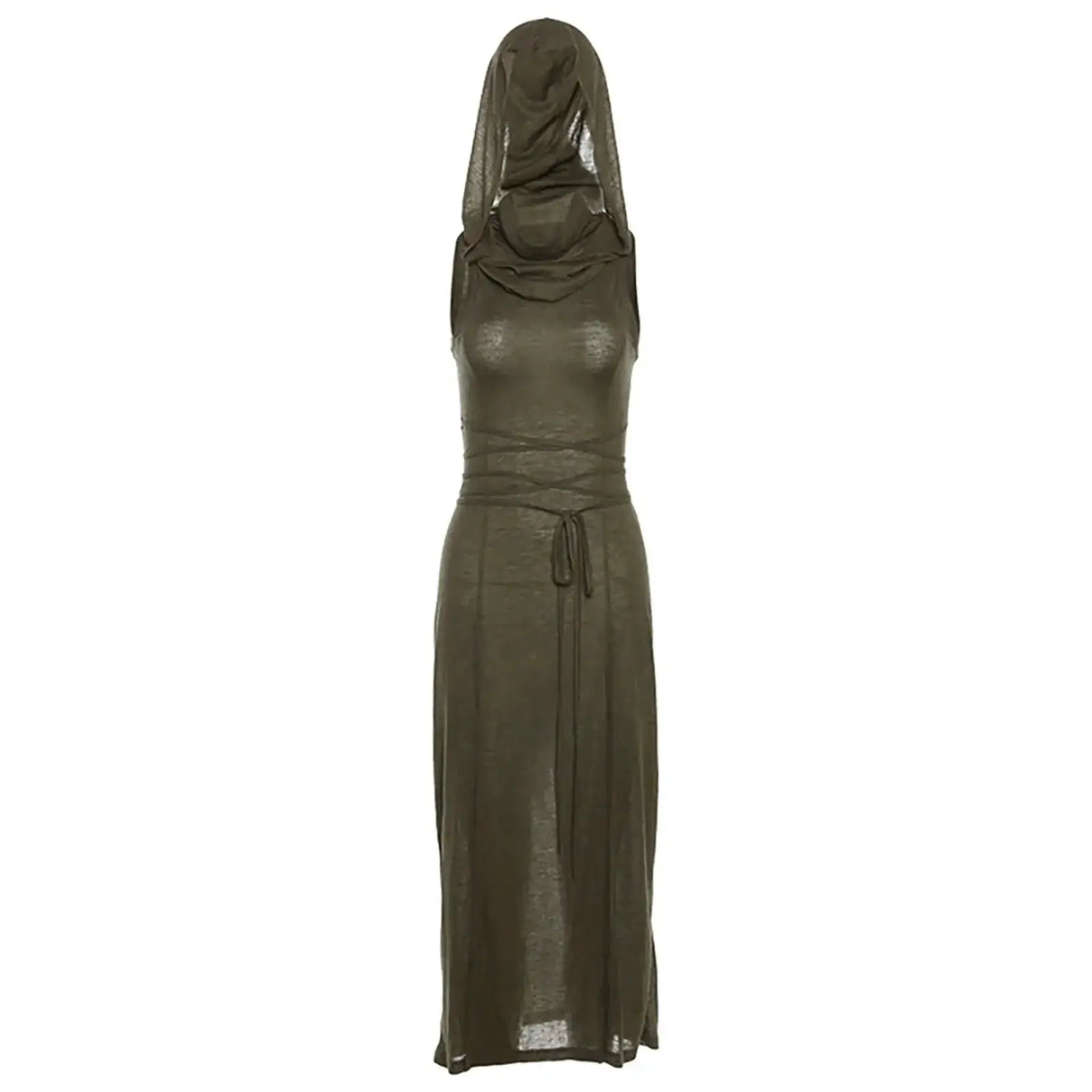 Trendy Hooded Sleeveless Long Dress Korean Style Ladies Lace Up Bodycon Sexy Split Dress Gothic Hip Hop Grunge Maxi Dress - Lootquake