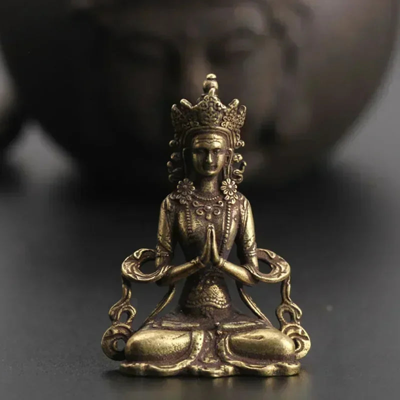 Statue Ornament Solid Brass Miniature Figurines Handmade Craft Living Room Office Home Decor Accessory Buddha Statue Pendant
