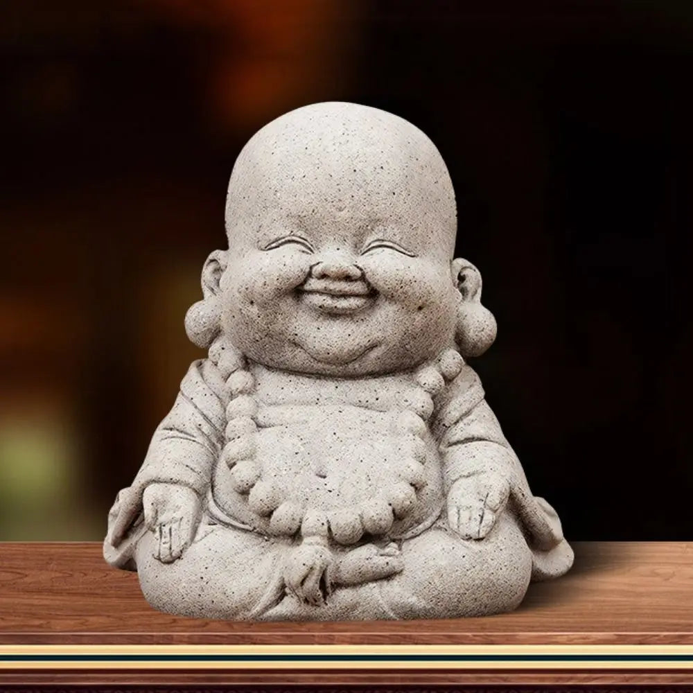 Adorno de Buda sonriente gordo de estilo chino, escultura de Buda de dibujos animados de arenisca verde, estatua de Buda tallada a mano