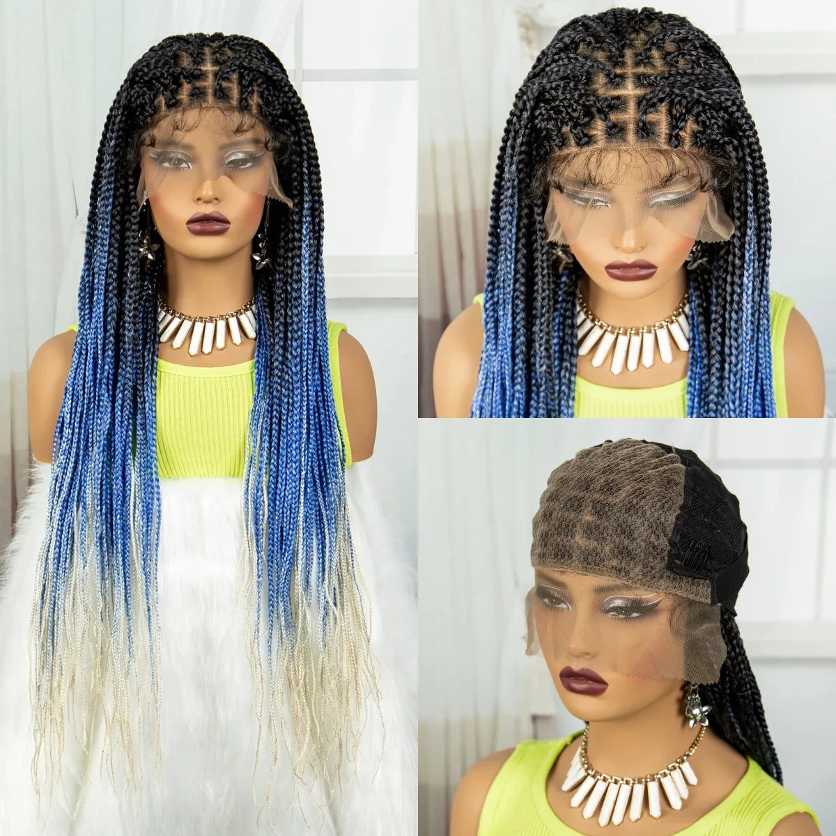 36" Burgundy Knotless Box Braids Wig | 9x6 Lace Front | Baby Hair