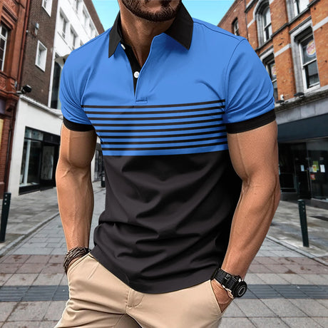 2024 Polo Shirt Polyester Casual Beach Polo Shirts Summer Contrast Striped Printing Shirts Mens Polo Shirts Mens Best For Man - Lootquake