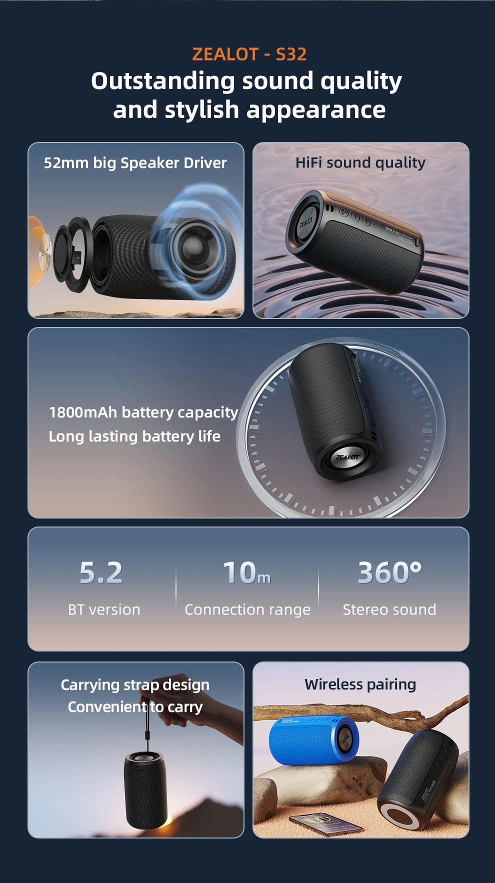 Altavoz Bluetooth con subwoofer, minialtavoz inalámbrico portátil, pequeño, resistente al agua, auxiliar, para PC, ordenador, potente caja de sonido para música