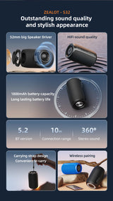 Altavoz Bluetooth con subwoofer, minialtavoz inalámbrico portátil, pequeño, resistente al agua, auxiliar, para PC, ordenador, potente caja de sonido para música