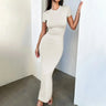 Solid Black White Skinny Long Dress Women's Summer Fashion Plain Bodycon Maxi Tshirt Dress Ladies Simple Casual Slim Dresses - Lootquake