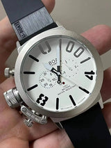 Mens Mechanical Automatic U Black Wristwatch Stainless Steel Rubber White Blue Left Hook Big Boat Watch 50mm - Lootquake