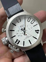 Mens Mechanical Automatic U Black Wristwatch Stainless Steel Rubber White Blue Left Hook Big Boat Watch 50mm - Lootquake